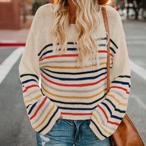 XL RESTOCKED! Beige Striped Crop Sweater